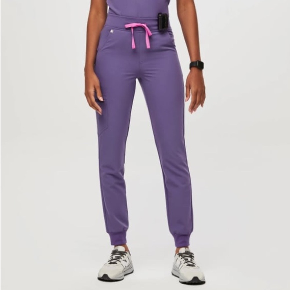 Figs Purple Joggers with Pink Drawstring